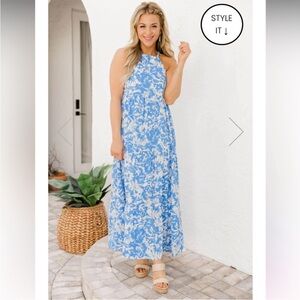One For Fate Blue Floral Halter Maxi Dress